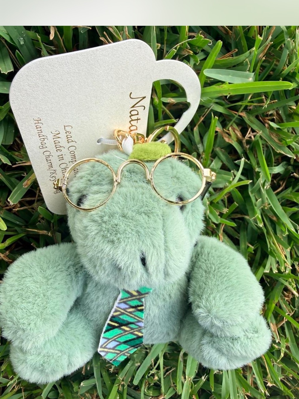 Natasha Couture Dinosaur Bag Charm with Gold Glasses